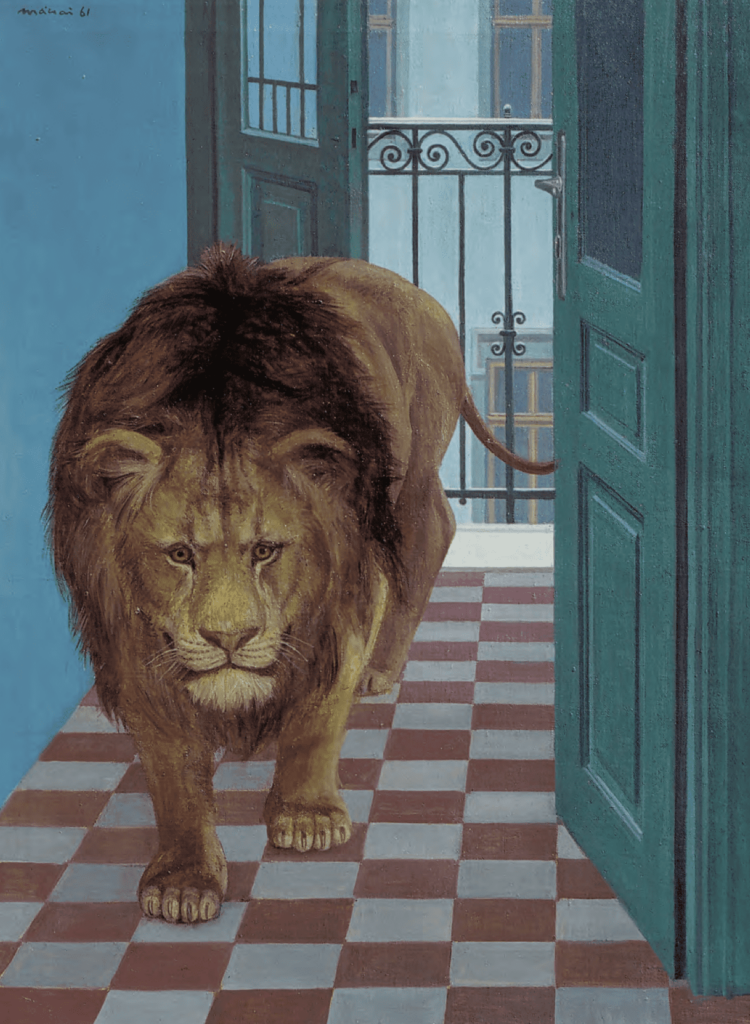 Az oroszlán, 1961, olaj, vászon, 80x60 cm, j.: b.f.: Mácsai 61